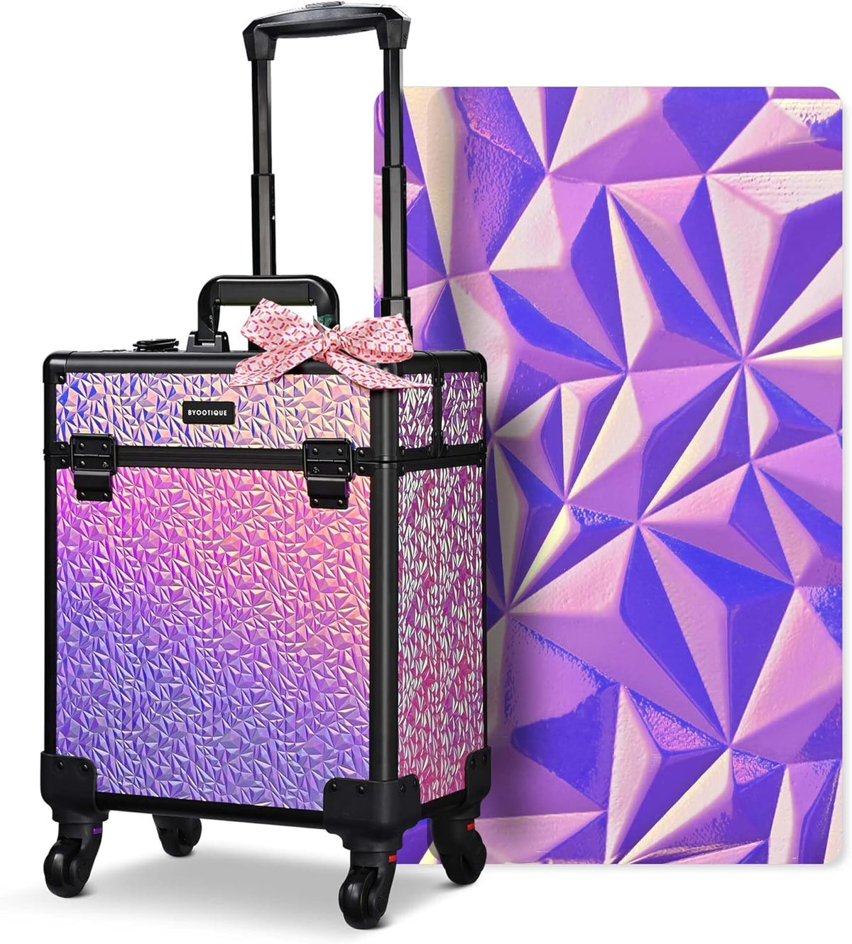 4in1 Cosmetology Case on Wheels w/Cosmetic Storage Makeup Artist | Aluminum Rolling Makeup Suitcase 360° Detachable Wheel Lockable Makeup Case Organizer w/ Mirror Nail Tech AD Graphite