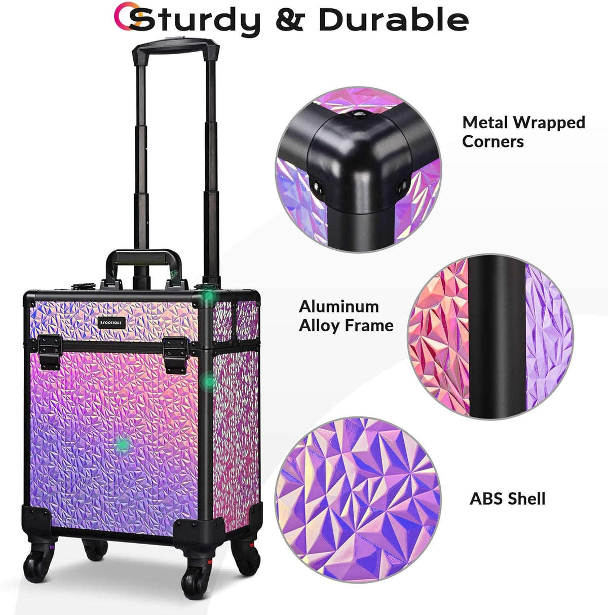 4in1 Cosmetology Case on Wheels w/Cosmetic Storage Makeup Artist | Aluminum Rolling Makeup Suitcase 360° Detachable Wheel Lockable Makeup Case Organizer w/ Mirror Nail Tech AD Graphite