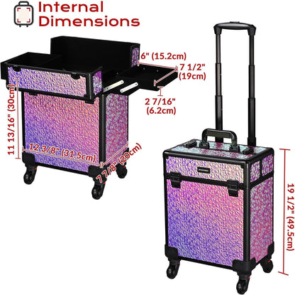 4in1 Cosmetology Case on Wheels w/Cosmetic Storage Makeup Artist | Aluminum Rolling Makeup Suitcase 360° Detachable Wheel Lockable Makeup Case Organizer w/ Mirror Nail Tech AD Graphite