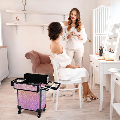 4in1 Cosmetology Case on Wheels w/Cosmetic Storage Makeup Artist | Aluminum Rolling Makeup Suitcase 360° Detachable Wheel Lockable Makeup Case Organizer w/ Mirror Nail Tech AD Graphite