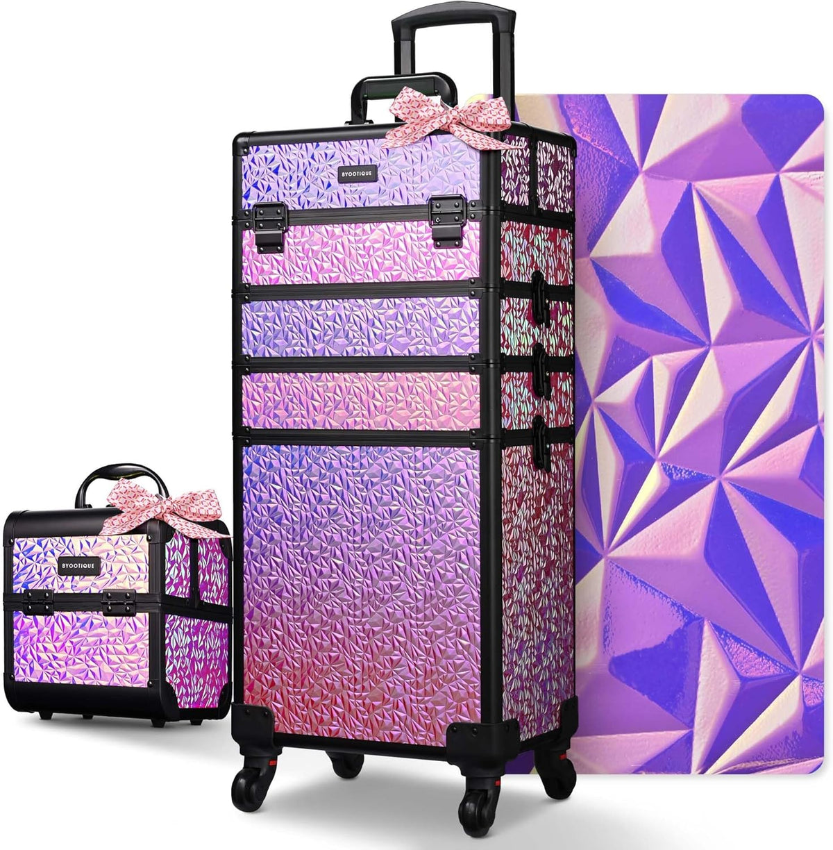 4in1 Cosmetology Case on Wheels w/Cosmetic Storage Makeup Artist | Aluminum Rolling Makeup Suitcase 360° Detachable Wheel Lockable Makeup Case Organizer w/ Mirror Nail Tech AD Graphite