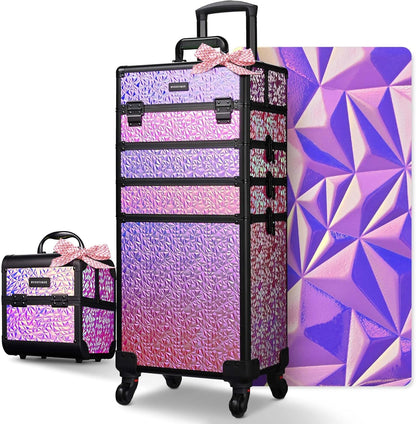 4in1 Cosmetology Case on Wheels w/Cosmetic Storage Makeup Artist | Aluminum Rolling Makeup Suitcase 360° Detachable Wheel Lockable Makeup Case Organizer w/ Mirror Nail Tech AD Graphite