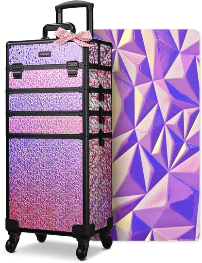 4in1 Cosmetology Case on Wheels w/Cosmetic Storage Makeup Artist | Aluminum Rolling Makeup Suitcase 360° Detachable Wheel Lockable Makeup Case Organizer w/ Mirror Nail Tech AD Graphite