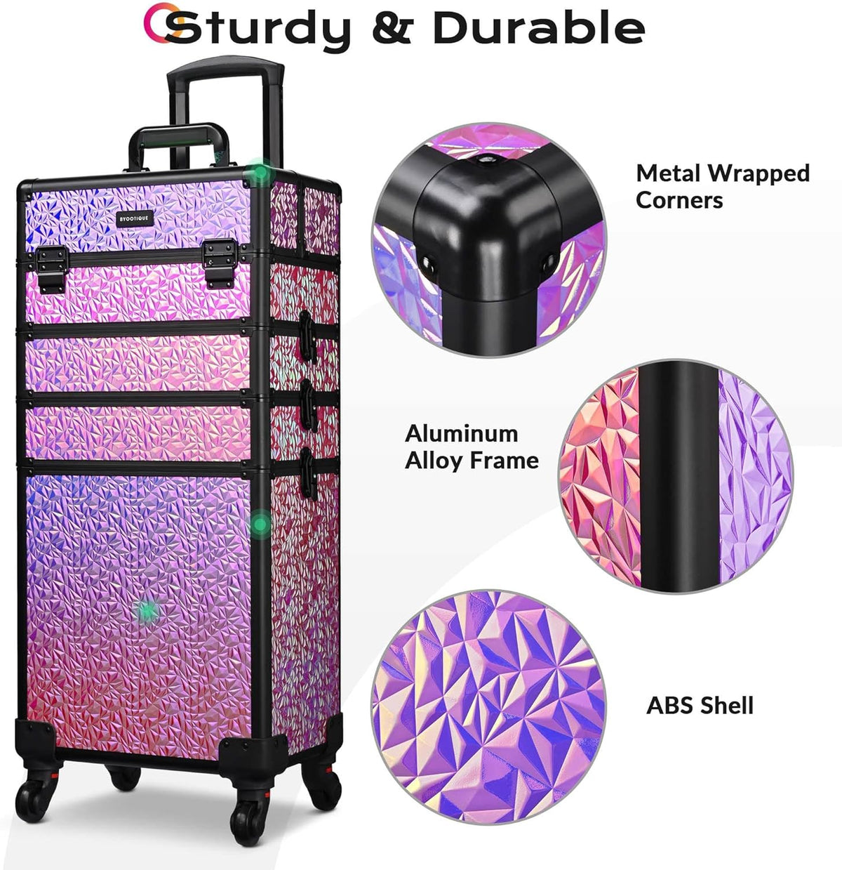 4in1 Cosmetology Case on Wheels w/Cosmetic Storage Makeup Artist | Aluminum Rolling Makeup Suitcase 360° Detachable Wheel Lockable Makeup Case Organizer w/ Mirror Nail Tech AD Graphite