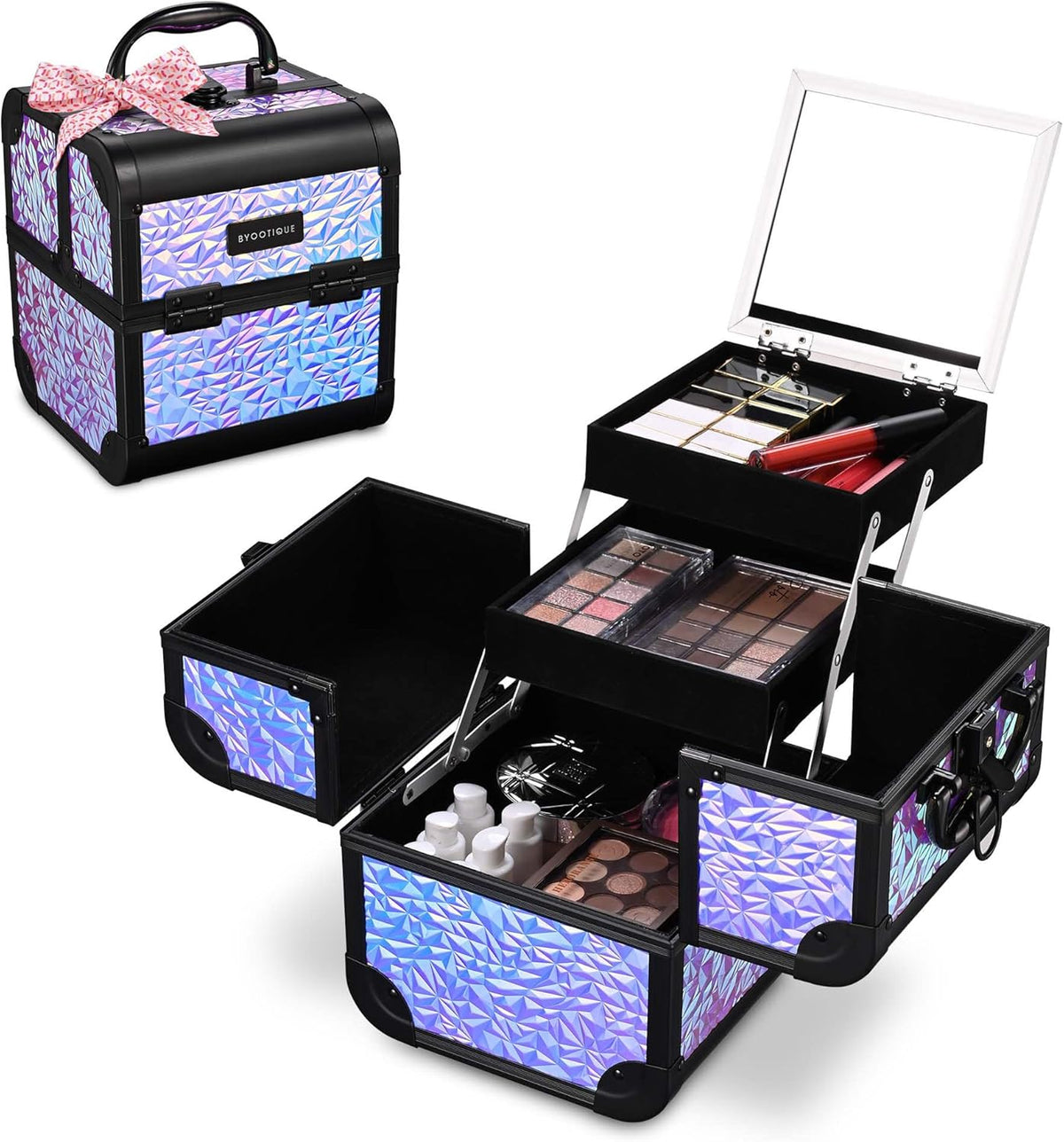 4in1 Cosmetology Case on Wheels w/Cosmetic Storage Makeup Artist | Aluminum Rolling Makeup Suitcase 360° Detachable Wheel Lockable Makeup Case Organizer w/ Mirror Nail Tech AD Graphite