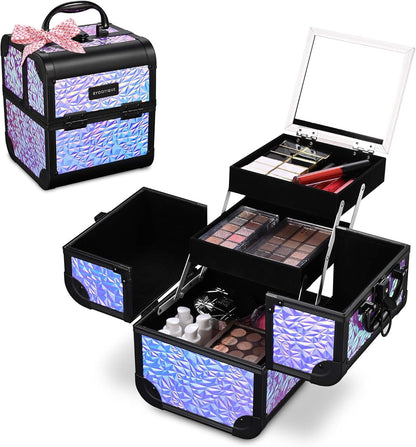 4in1 Cosmetology Case on Wheels w/Cosmetic Storage Makeup Artist | Aluminum Rolling Makeup Suitcase 360° Detachable Wheel Lockable Makeup Case Organizer w/ Mirror Nail Tech AD Graphite