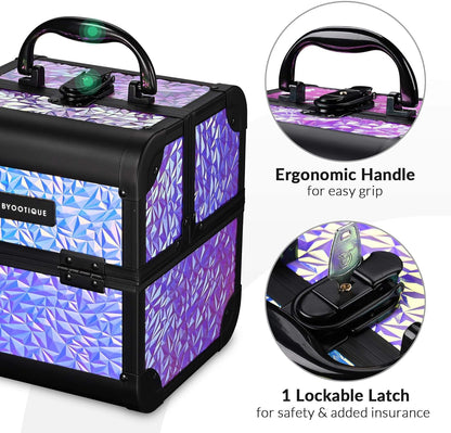 4in1 Cosmetology Case on Wheels w/Cosmetic Storage Makeup Artist | Aluminum Rolling Makeup Suitcase 360° Detachable Wheel Lockable Makeup Case Organizer w/ Mirror Nail Tech AD Graphite