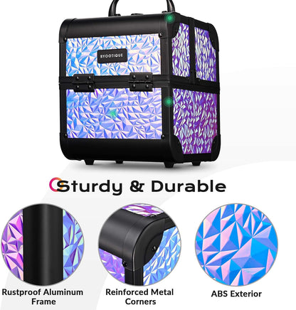 4in1 Cosmetology Case on Wheels w/Cosmetic Storage Makeup Artist | Aluminum Rolling Makeup Suitcase 360° Detachable Wheel Lockable Makeup Case Organizer w/ Mirror Nail Tech AD Graphite