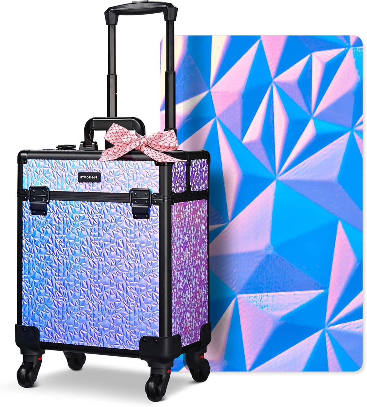 4in1 Cosmetology Case on Wheels w/Cosmetic Storage Makeup Artist | Aluminum Rolling Makeup Suitcase 360° Detachable Wheel Lockable Makeup Case Organizer w/ Mirror Nail Tech AD Graphite