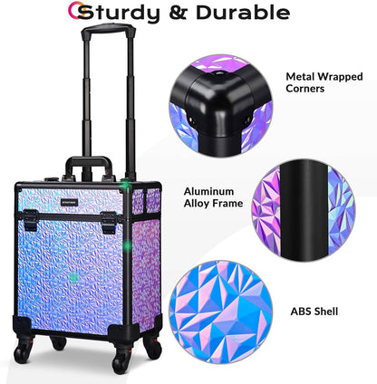 4in1 Cosmetology Case on Wheels w/Cosmetic Storage Makeup Artist | Aluminum Rolling Makeup Suitcase 360° Detachable Wheel Lockable Makeup Case Organizer w/ Mirror Nail Tech AD Graphite