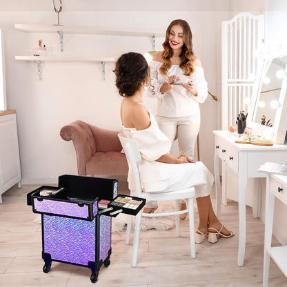 4in1 Cosmetology Case on Wheels w/Cosmetic Storage Makeup Artist | Aluminum Rolling Makeup Suitcase 360° Detachable Wheel Lockable Makeup Case Organizer w/ Mirror Nail Tech AD Graphite