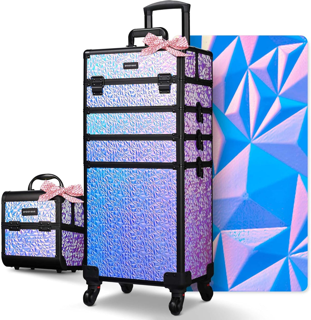 4in1 Cosmetology Case on Wheels w/Cosmetic Storage Makeup Artist | Aluminum Rolling Makeup Suitcase 360° Detachable Wheel Lockable Makeup Case Organizer w/ Mirror Nail Tech AD Graphite