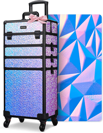 4in1 Cosmetology Case on Wheels w/Cosmetic Storage Makeup Artist | Aluminum Rolling Makeup Suitcase 360° Detachable Wheel Lockable Makeup Case Organizer w/ Mirror Nail Tech AD Graphite