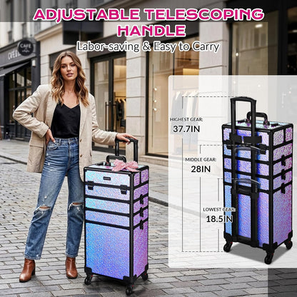 4in1 Cosmetology Case on Wheels w/Cosmetic Storage Makeup Artist | Aluminum Rolling Makeup Suitcase 360° Detachable Wheel Lockable Makeup Case Organizer w/ Mirror Nail Tech AD Graphite
