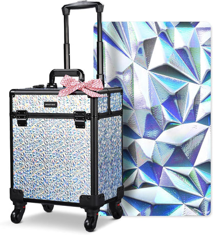 4in1 Cosmetology Case on Wheels w/Cosmetic Storage Makeup Artist | Aluminum Rolling Makeup Suitcase 360° Detachable Wheel Lockable Makeup Case Organizer w/ Mirror Nail Tech AD Graphite