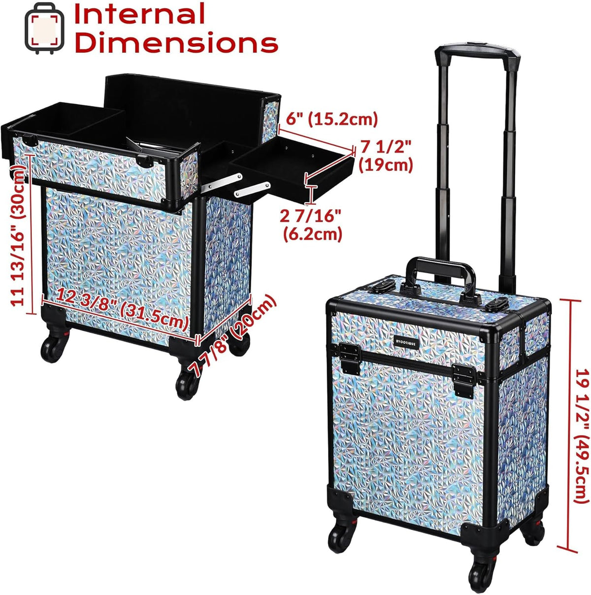 4in1 Cosmetology Case on Wheels w/Cosmetic Storage Makeup Artist | Aluminum Rolling Makeup Suitcase 360° Detachable Wheel Lockable Makeup Case Organizer w/ Mirror Nail Tech AD Graphite