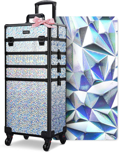 4in1 Cosmetology Case on Wheels w/Cosmetic Storage Makeup Artist | Aluminum Rolling Makeup Suitcase 360° Detachable Wheel Lockable Makeup Case Organizer w/ Mirror Nail Tech AD Graphite