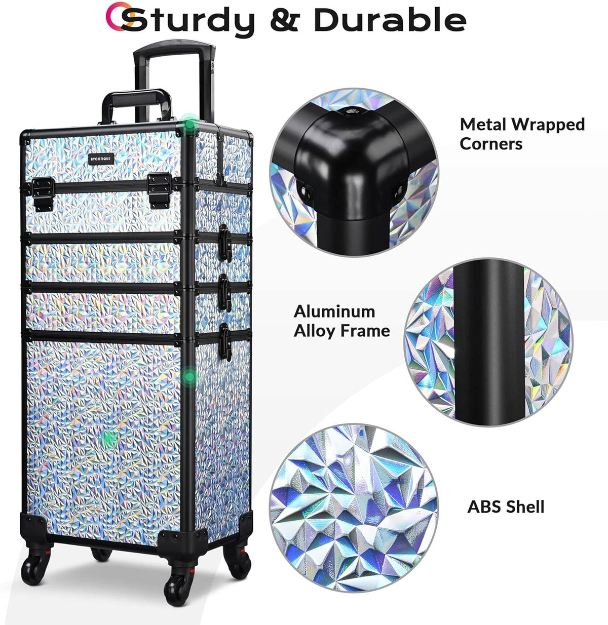 4in1 Cosmetology Case on Wheels w/Cosmetic Storage Makeup Artist | Aluminum Rolling Makeup Suitcase 360° Detachable Wheel Lockable Makeup Case Organizer w/ Mirror Nail Tech AD Graphite