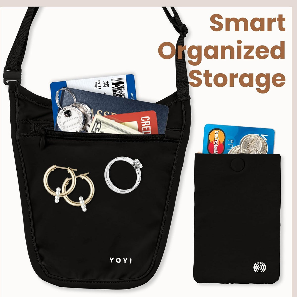 Crossbody Money Belt with Detachable Cardholder, Hidden Travel wallet for Money & Passport - Lightweight, Secure, and Invisible Design for Travel