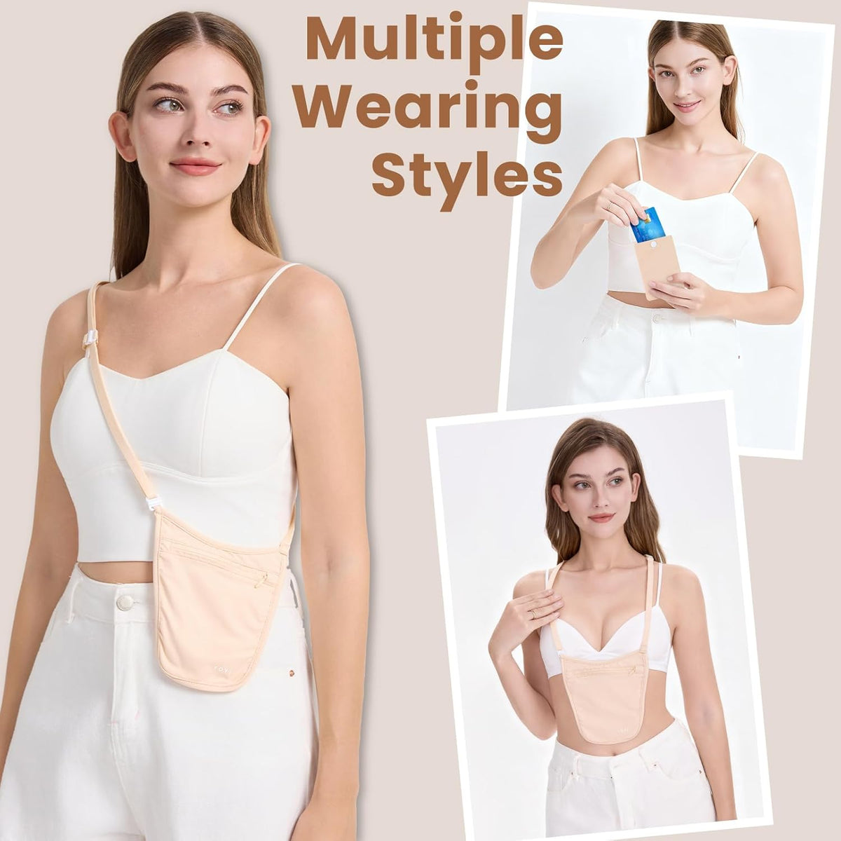 Crossbody Money Belt with Detachable Cardholder, Hidden Travel wallet for Money & Passport - Lightweight, Secure, and Invisible Design for Travel