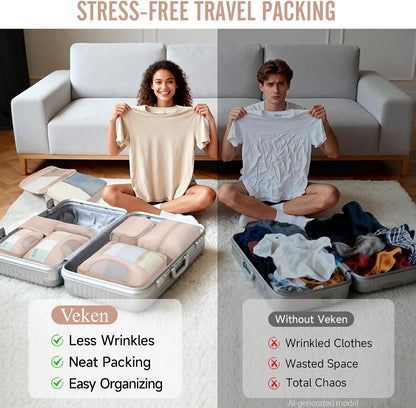 10 Set Packing Cubes for Travel Essentials, Suitcase Organizer Bags in 4 Sizes, Carry-On Luggage Accessories with Laundry Bag, Airplane Must Have with 99-Count Mesh Holes