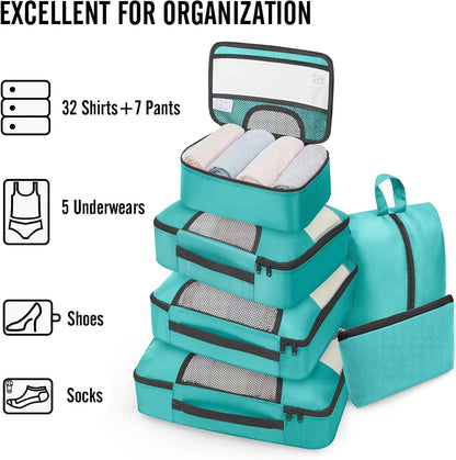 10 Set Packing Cubes for Travel Essentials, Suitcase Organizer Bags in 4 Sizes, Carry-On Luggage Accessories with Laundry Bag, Airplane Must Have with 99-Count Mesh Holes
