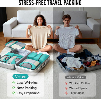 10 Set Packing Cubes for Travel Essentials, Suitcase Organizer Bags in 4 Sizes, Carry-On Luggage Accessories with Laundry Bag, Airplane Must Have with 99-Count Mesh Holes