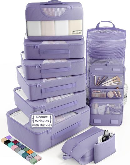 10 Set Packing Cubes for Travel Essentials, Suitcase Organizer Bags in 4 Sizes, Carry-On Luggage Accessories with Laundry Bag, Airplane Must Have with 99-Count Mesh Holes