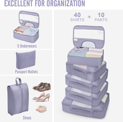 10 Set Packing Cubes for Travel Essentials, Suitcase Organizer Bags in 4 Sizes, Carry-On Luggage Accessories with Laundry Bag, Airplane Must Have with 99-Count Mesh Holes