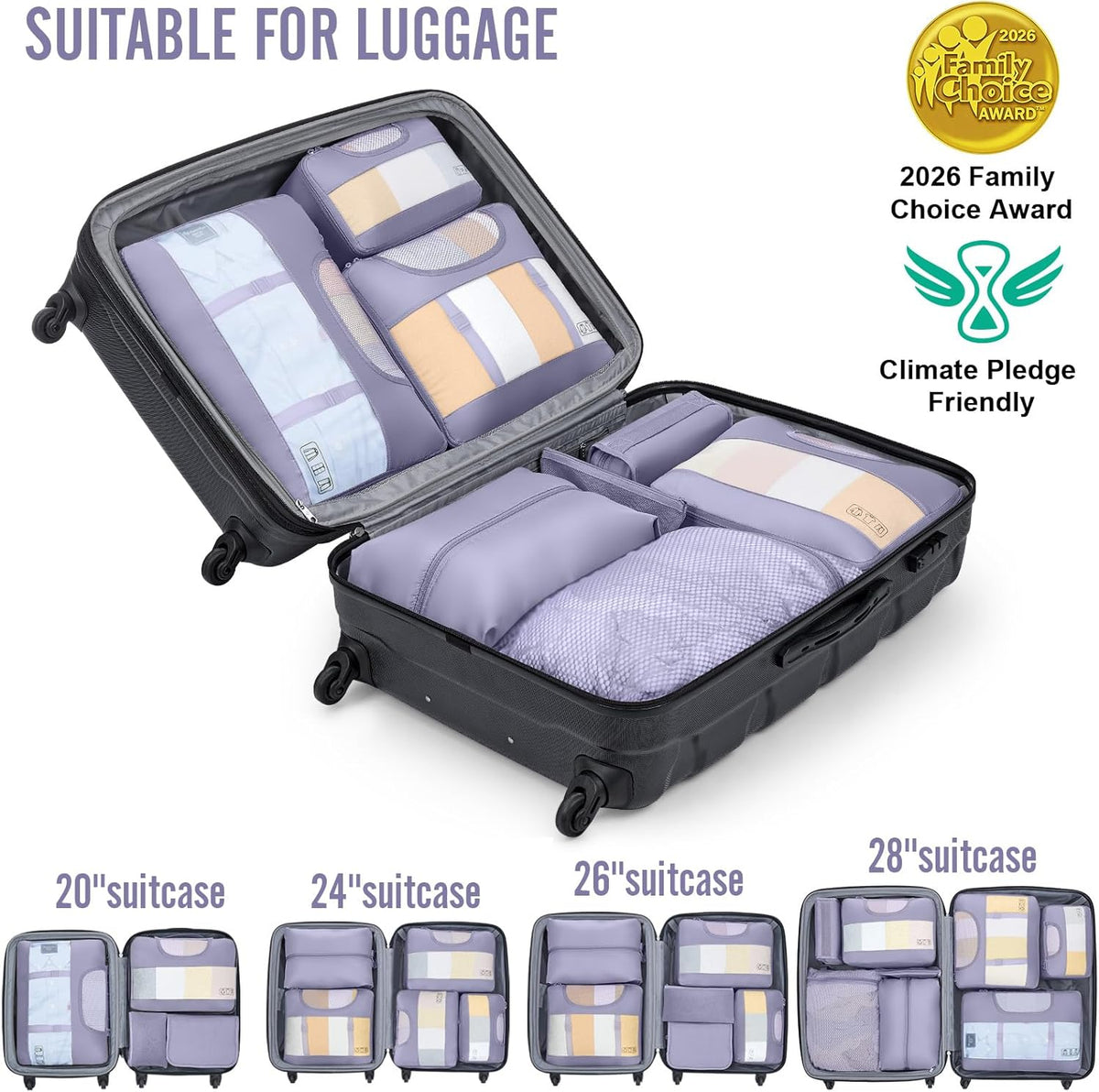 10 Set Packing Cubes for Travel Essentials, Suitcase Organizer Bags in 4 Sizes, Carry-On Luggage Accessories with Laundry Bag, Airplane Must Have with 99-Count Mesh Holes