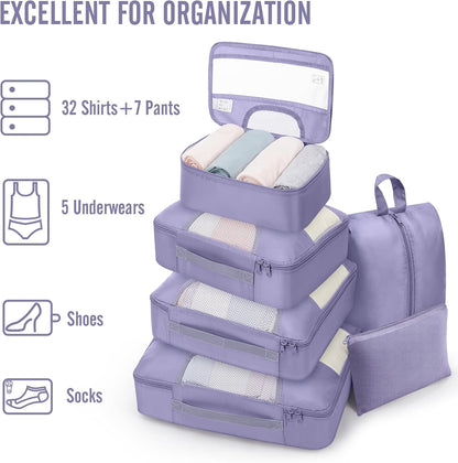 10 Set Packing Cubes for Travel Essentials, Suitcase Organizer Bags in 4 Sizes, Carry-On Luggage Accessories with Laundry Bag, Airplane Must Have with 99-Count Mesh Holes