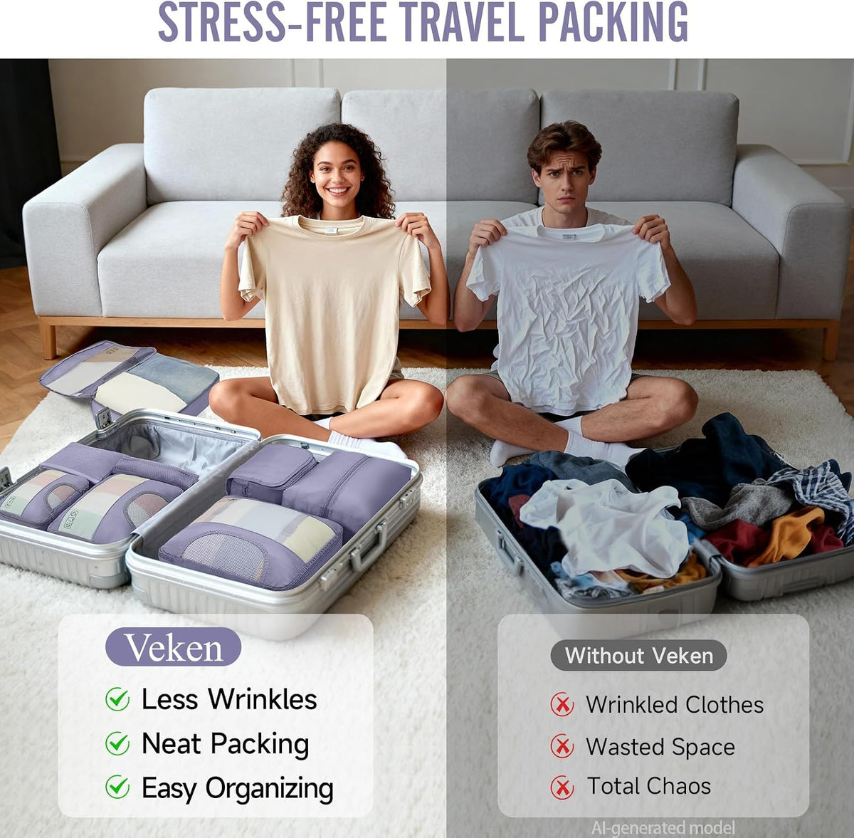 10 Set Packing Cubes for Travel Essentials, Suitcase Organizer Bags in 4 Sizes, Carry-On Luggage Accessories with Laundry Bag, Airplane Must Have with 99-Count Mesh Holes