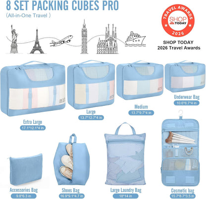 10 Set Packing Cubes for Travel Essentials, Suitcase Organizer Bags in 4 Sizes, Carry-On Luggage Accessories with Laundry Bag, Airplane Must Have with 99-Count Mesh Holes