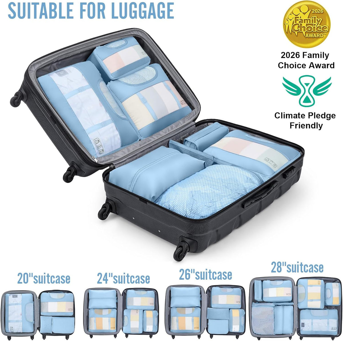10 Set Packing Cubes for Travel Essentials, Suitcase Organizer Bags in 4 Sizes, Carry-On Luggage Accessories with Laundry Bag, Airplane Must Have with 99-Count Mesh Holes