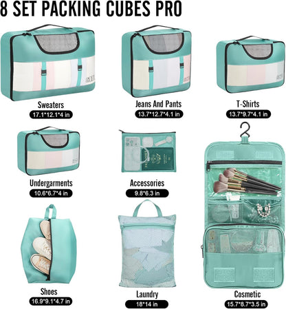 10 Set Packing Cubes for Travel Essentials, Suitcase Organizer Bags in 4 Sizes, Carry-On Luggage Accessories with Laundry Bag, Airplane Must Have with 99-Count Mesh Holes