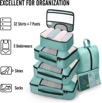 10 Set Packing Cubes for Travel Essentials, Suitcase Organizer Bags in 4 Sizes, Carry-On Luggage Accessories with Laundry Bag, Airplane Must Have with 99-Count Mesh Holes