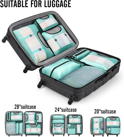 10 Set Packing Cubes for Travel Essentials, Suitcase Organizer Bags in 4 Sizes, Carry-On Luggage Accessories with Laundry Bag, Airplane Must Have with 99-Count Mesh Holes