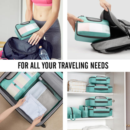 10 Set Packing Cubes for Travel Essentials, Suitcase Organizer Bags in 4 Sizes, Carry-On Luggage Accessories with Laundry Bag, Airplane Must Have with 99-Count Mesh Holes