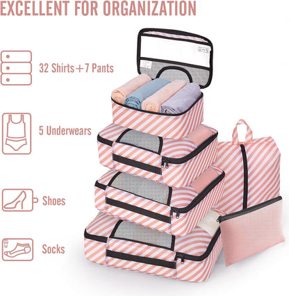 10 Set Packing Cubes for Travel Essentials, Suitcase Organizer Bags in 4 Sizes, Carry-On Luggage Accessories with Laundry Bag, Airplane Must Have with 99-Count Mesh Holes