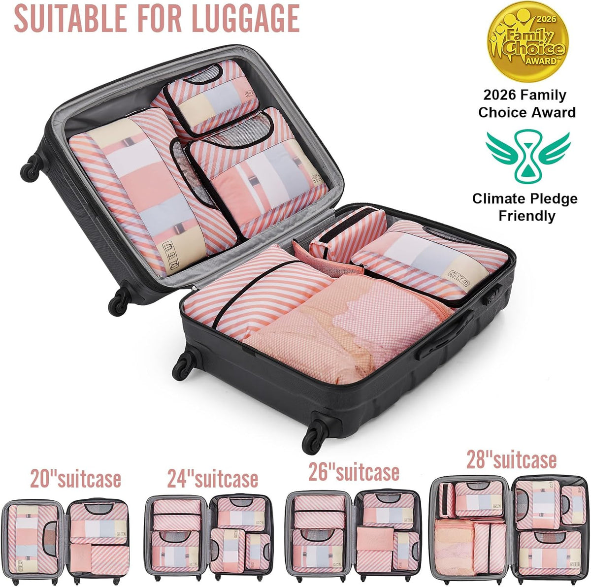 10 Set Packing Cubes for Travel Essentials, Suitcase Organizer Bags in 4 Sizes, Carry-On Luggage Accessories with Laundry Bag, Airplane Must Have with 99-Count Mesh Holes