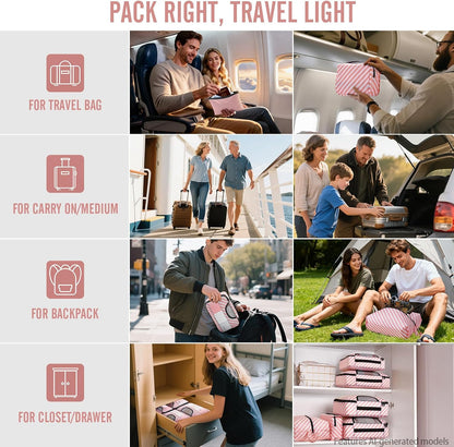 10 Set Packing Cubes for Travel Essentials, Suitcase Organizer Bags in 4 Sizes, Carry-On Luggage Accessories with Laundry Bag, Airplane Must Have with 99-Count Mesh Holes