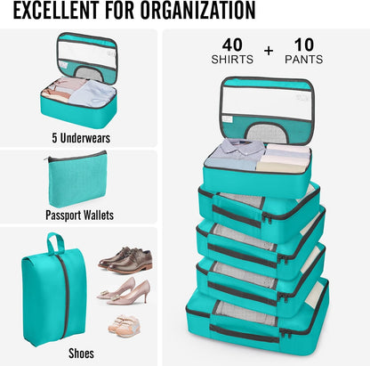 10 Set Packing Cubes for Travel Essentials, Suitcase Organizer Bags in 4 Sizes, Carry-On Luggage Accessories with Laundry Bag, Airplane Must Have with 99-Count Mesh Holes