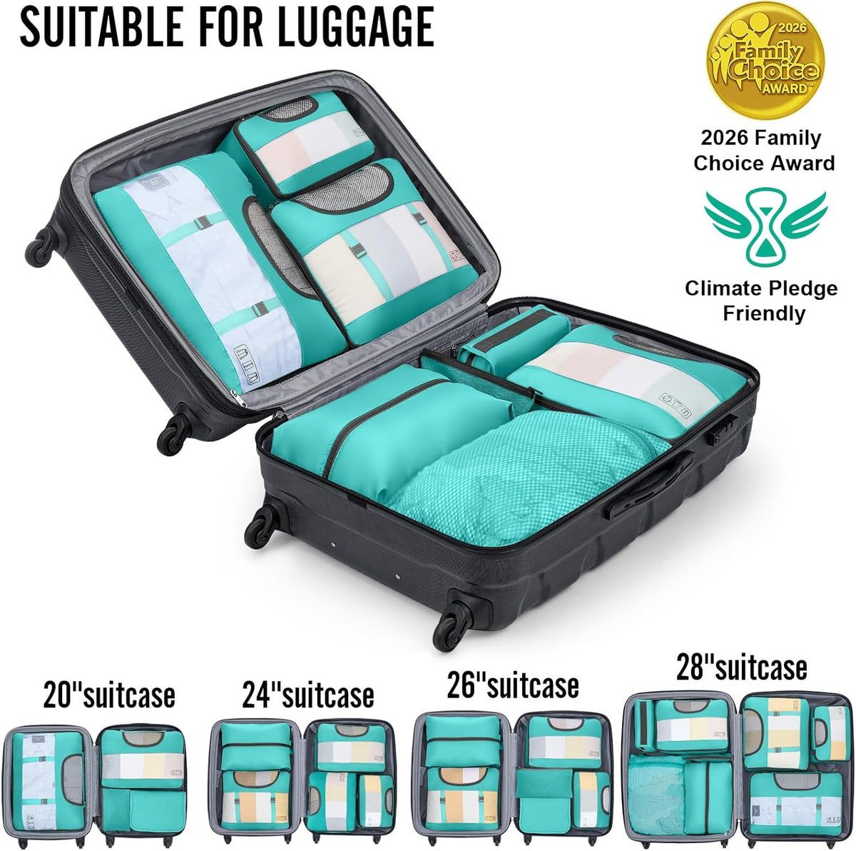 10 Set Packing Cubes for Travel Essentials, Suitcase Organizer Bags in 4 Sizes, Carry-On Luggage Accessories with Laundry Bag, Airplane Must Have with 99-Count Mesh Holes