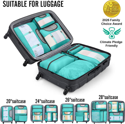 10 Set Packing Cubes for Travel Essentials, Suitcase Organizer Bags in 4 Sizes, Carry-On Luggage Accessories with Laundry Bag, Airplane Must Have with 99-Count Mesh Holes