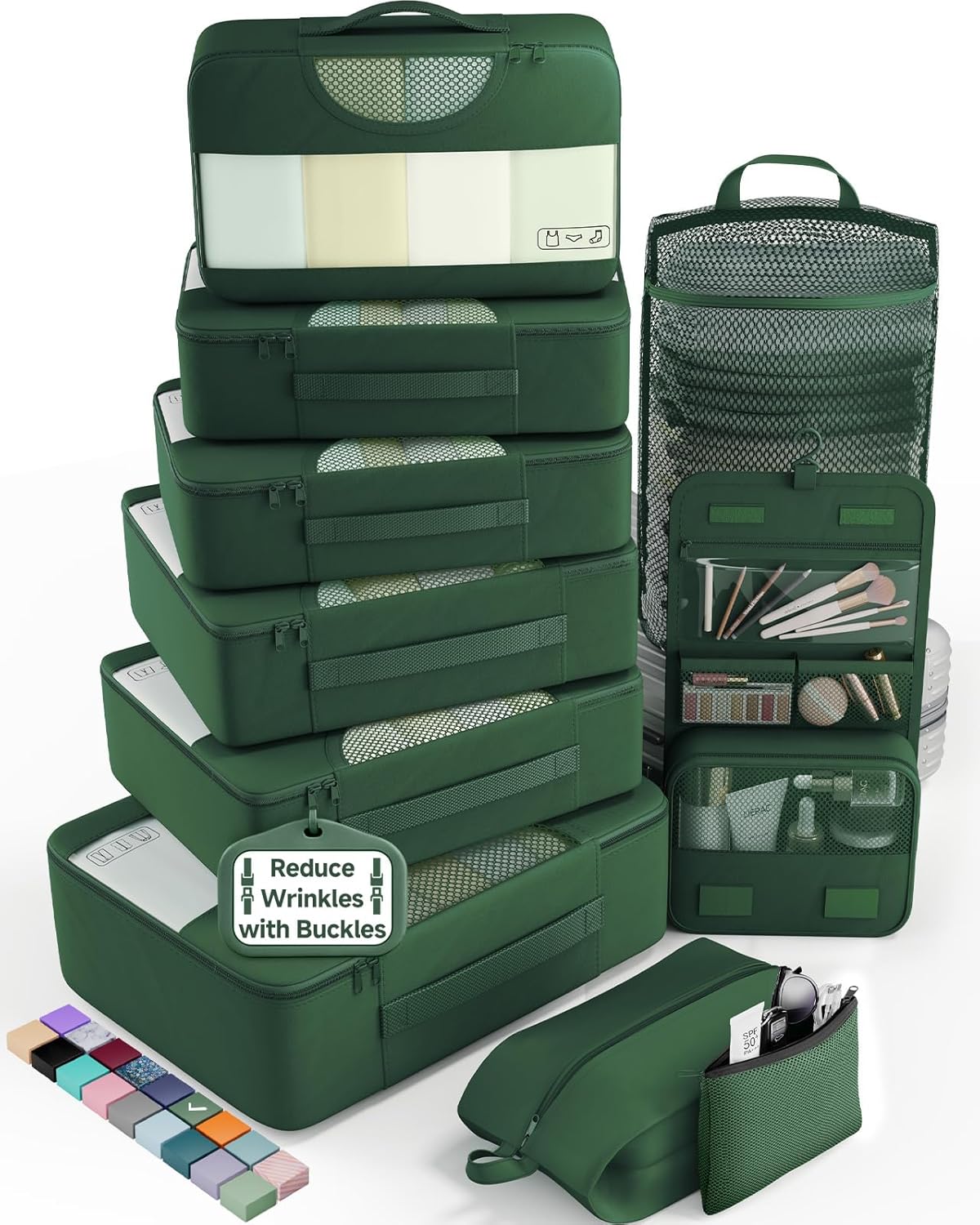 10 Set Packing Cubes for Travel Essentials, Suitcase Organizer Bags in 4 Sizes, Carry-On Luggage Accessories with Laundry Bag, Airplane Must Have with 99-Count Mesh Holes