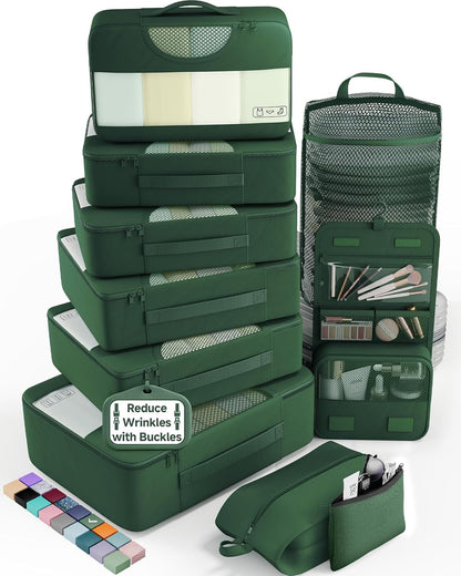 10 Set Packing Cubes for Travel Essentials, Suitcase Organizer Bags in 4 Sizes, Carry-On Luggage Accessories with Laundry Bag, Airplane Must Have with 99-Count Mesh Holes