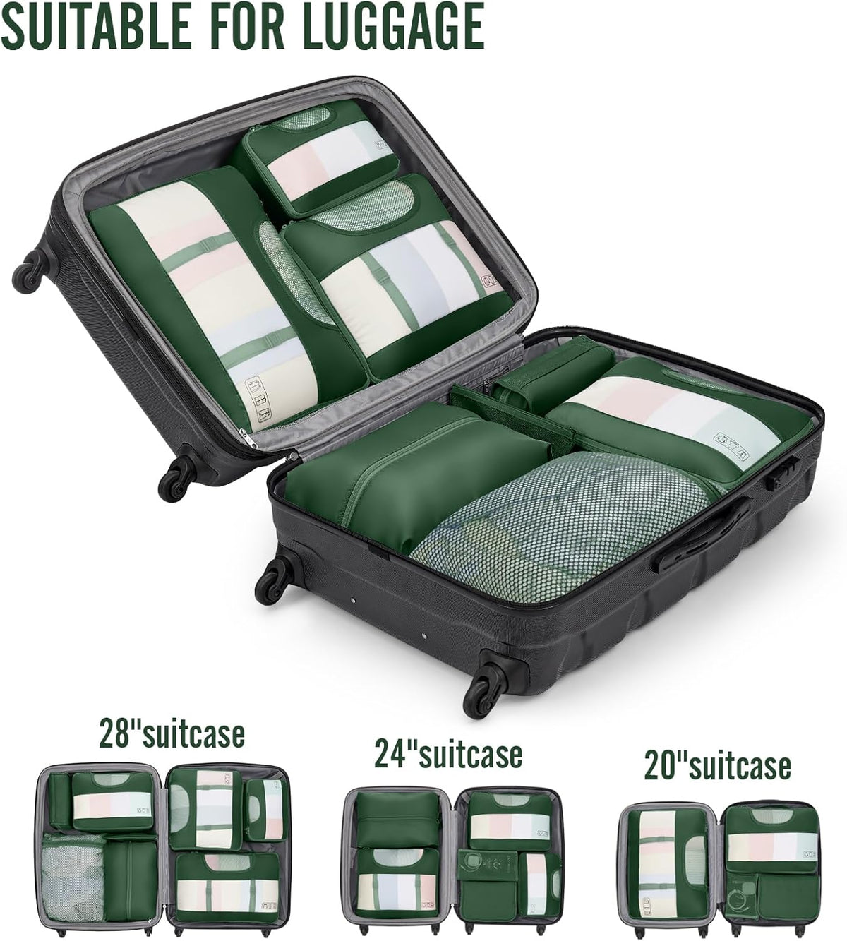 10 Set Packing Cubes for Travel Essentials, Suitcase Organizer Bags in 4 Sizes, Carry-On Luggage Accessories with Laundry Bag, Airplane Must Have with 99-Count Mesh Holes