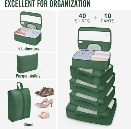 10 Set Packing Cubes for Travel Essentials, Suitcase Organizer Bags in 4 Sizes, Carry-On Luggage Accessories with Laundry Bag, Airplane Must Have with 99-Count Mesh Holes