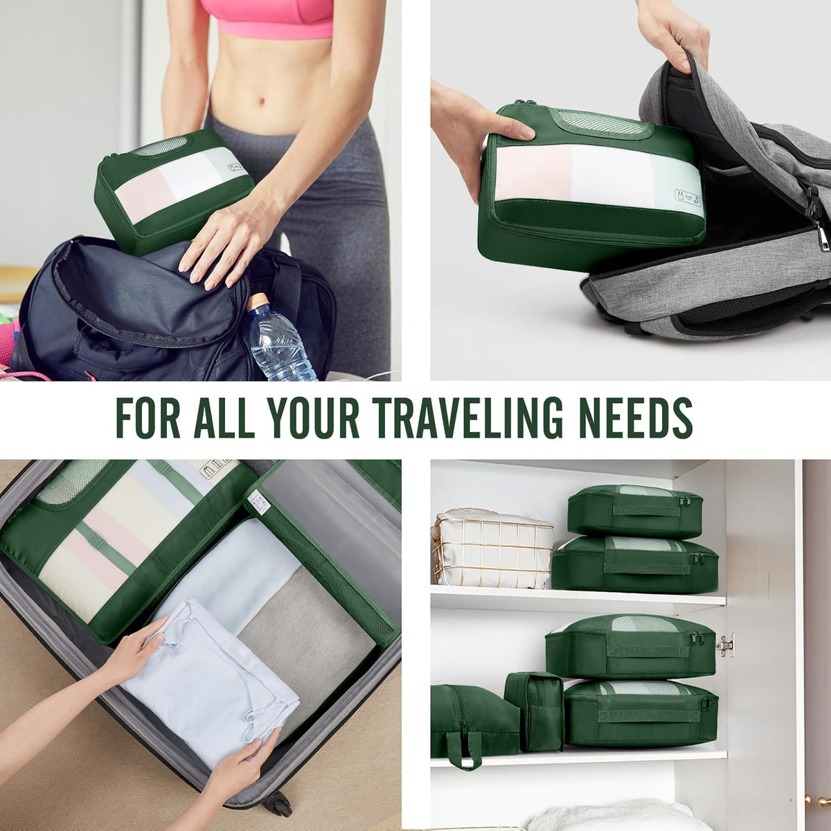 10 Set Packing Cubes for Travel Essentials, Suitcase Organizer Bags in 4 Sizes, Carry-On Luggage Accessories with Laundry Bag, Airplane Must Have with 99-Count Mesh Holes