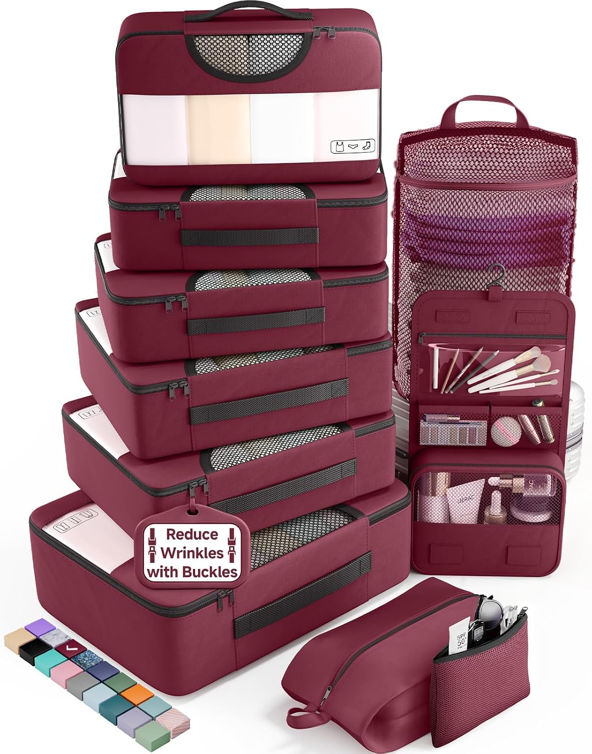 10 Set Packing Cubes for Travel Essentials, Suitcase Organizer Bags in 4 Sizes, Carry-On Luggage Accessories with Laundry Bag, Airplane Must Have with 99-Count Mesh Holes